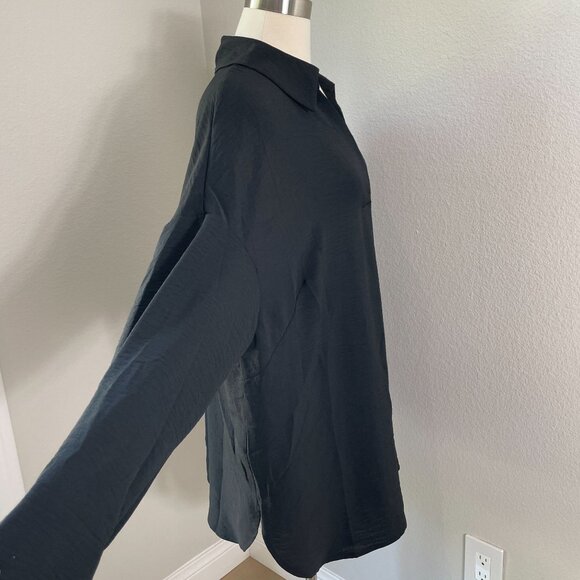 NEW Adrianna Papell Womens Plus 1X Textured Airflow Black V Neck Johnny Blouse - Picture 8 of 12